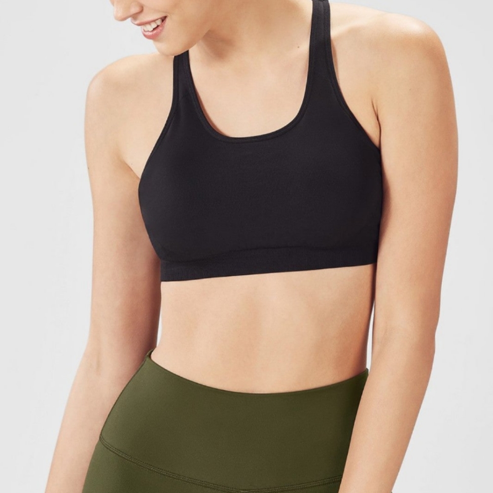 Fabletics Connar Seamless Sports Bra Women's XS Black Strappy Workout Yoga Gym